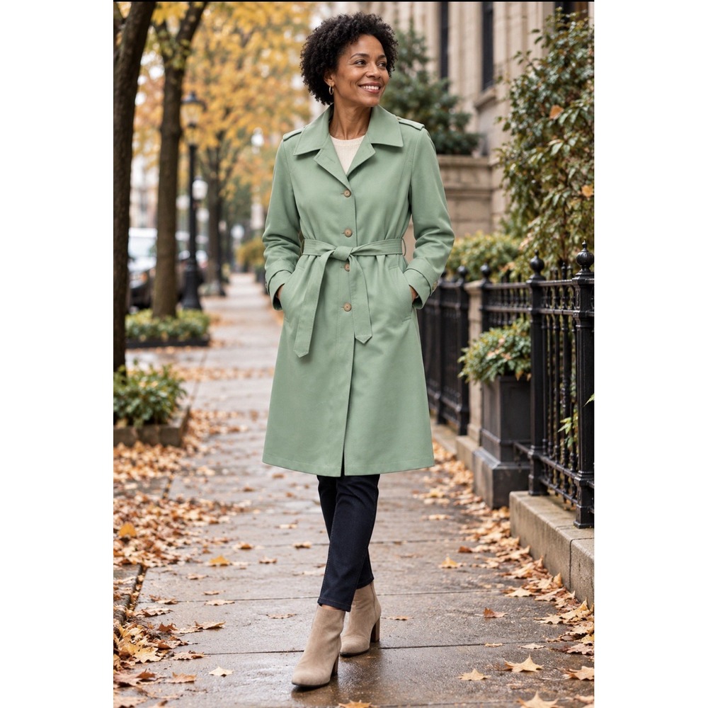 Vintage London Fog Trench Coat Lime Green Size 10 R